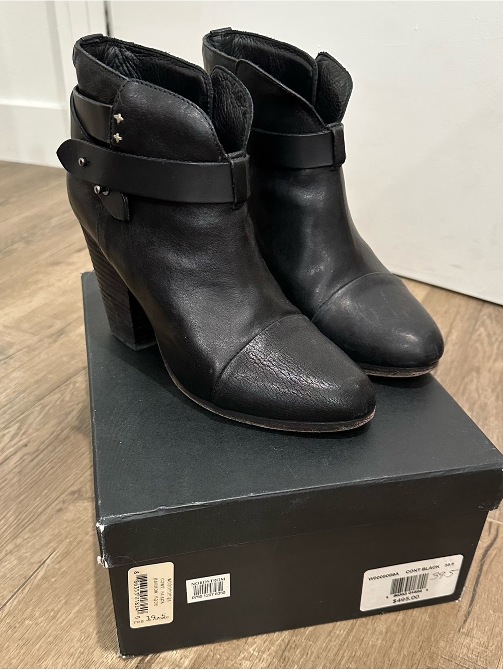 Rag & Bone Black Leather Ankle Booties with Strap Detail
